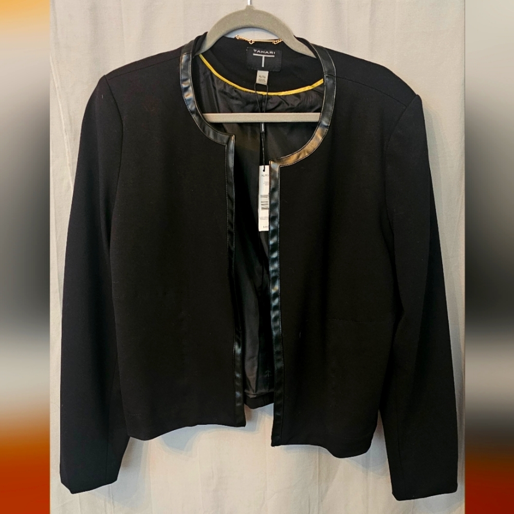 Tahari Black Blazer with Contrasting Leather Trim (with tags)